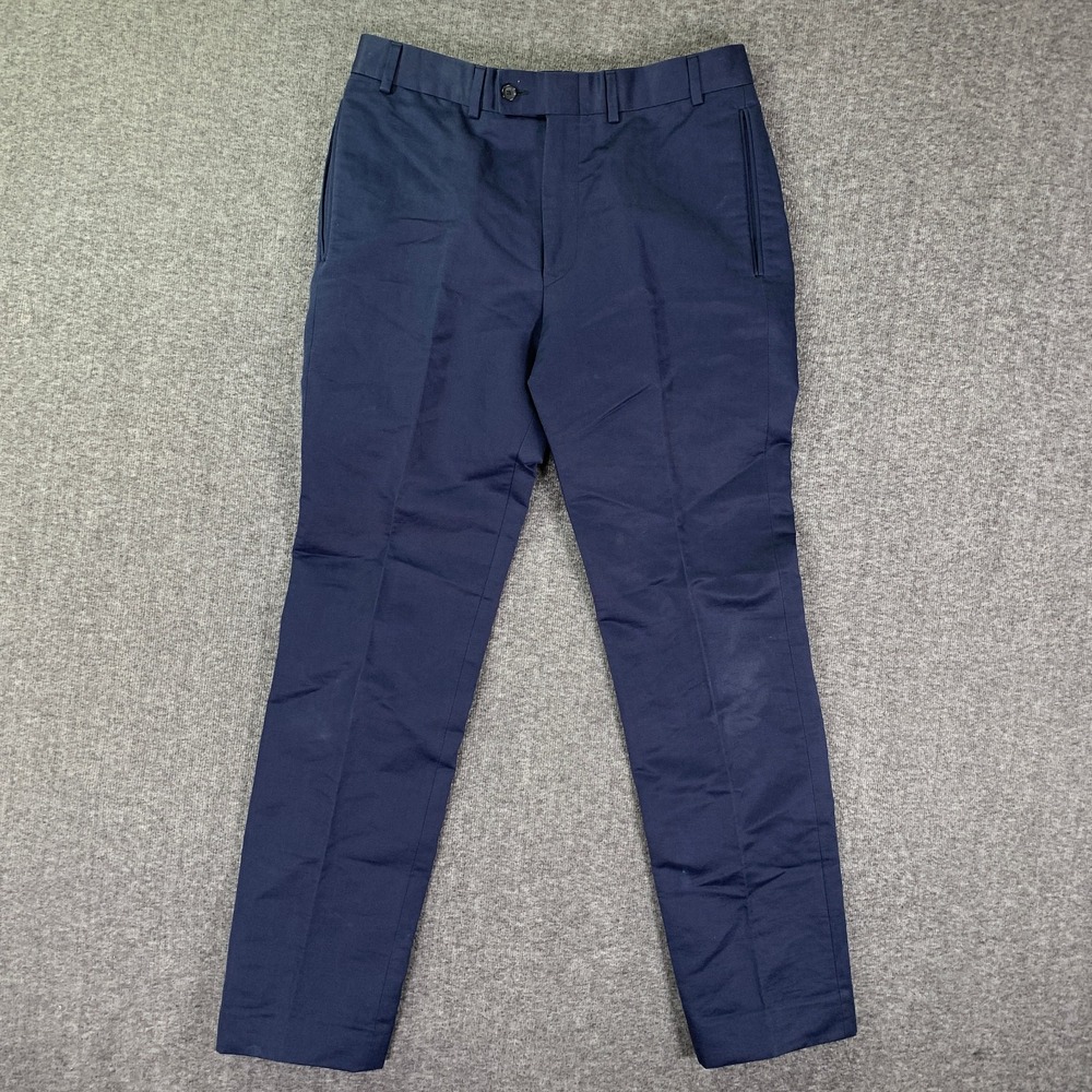 Zegna Linen Pants Men 32x30 Navy Blue Old Money Business Modern Trousers Slacks
